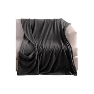 Comfort Code Marshmallow Sherpa Knit Throw Blanket w/ Pocket Charcoal